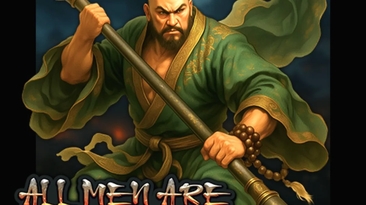 Guerreiros lendários em um campo de batalha épico no slot All Men Are Brothers