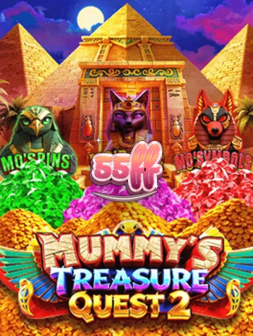 Visual detalhado do jogo de slot Mummy’s Treasure Quest 2 com pirâmides e símbolos egípcios